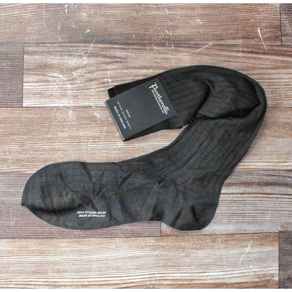 PANTHERELLA MENS M Silk DRESS SOCKS OVER THE CALF BLACK 6702 NWT